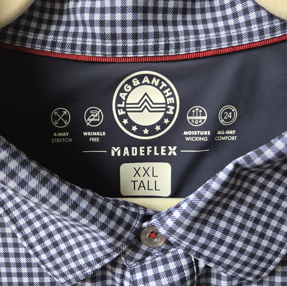 Flag & Anthem Men's Blue Checkered, Long Sleeve, Button Down Shirt - Picture 3 of 5